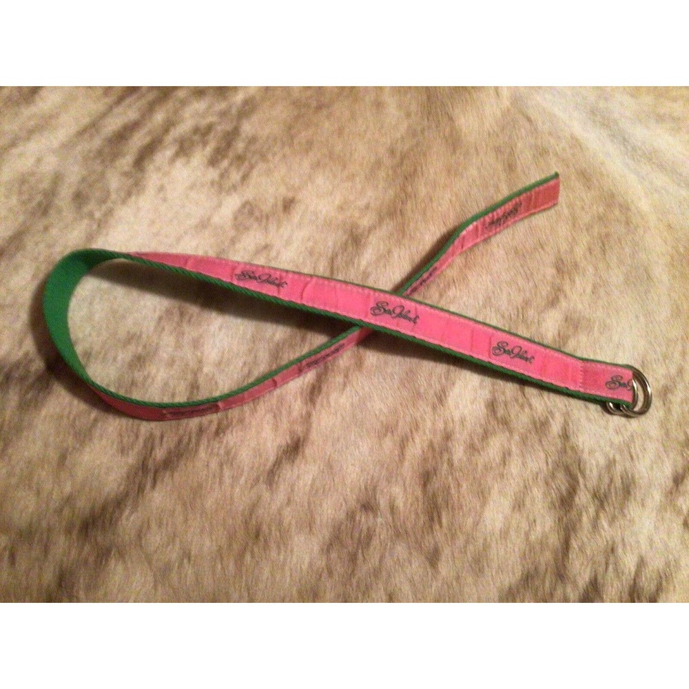 WOMEN'S Belt YRI SEA ISLAND Pink Green Canvas Silk Small 37.5” Long D Ring
